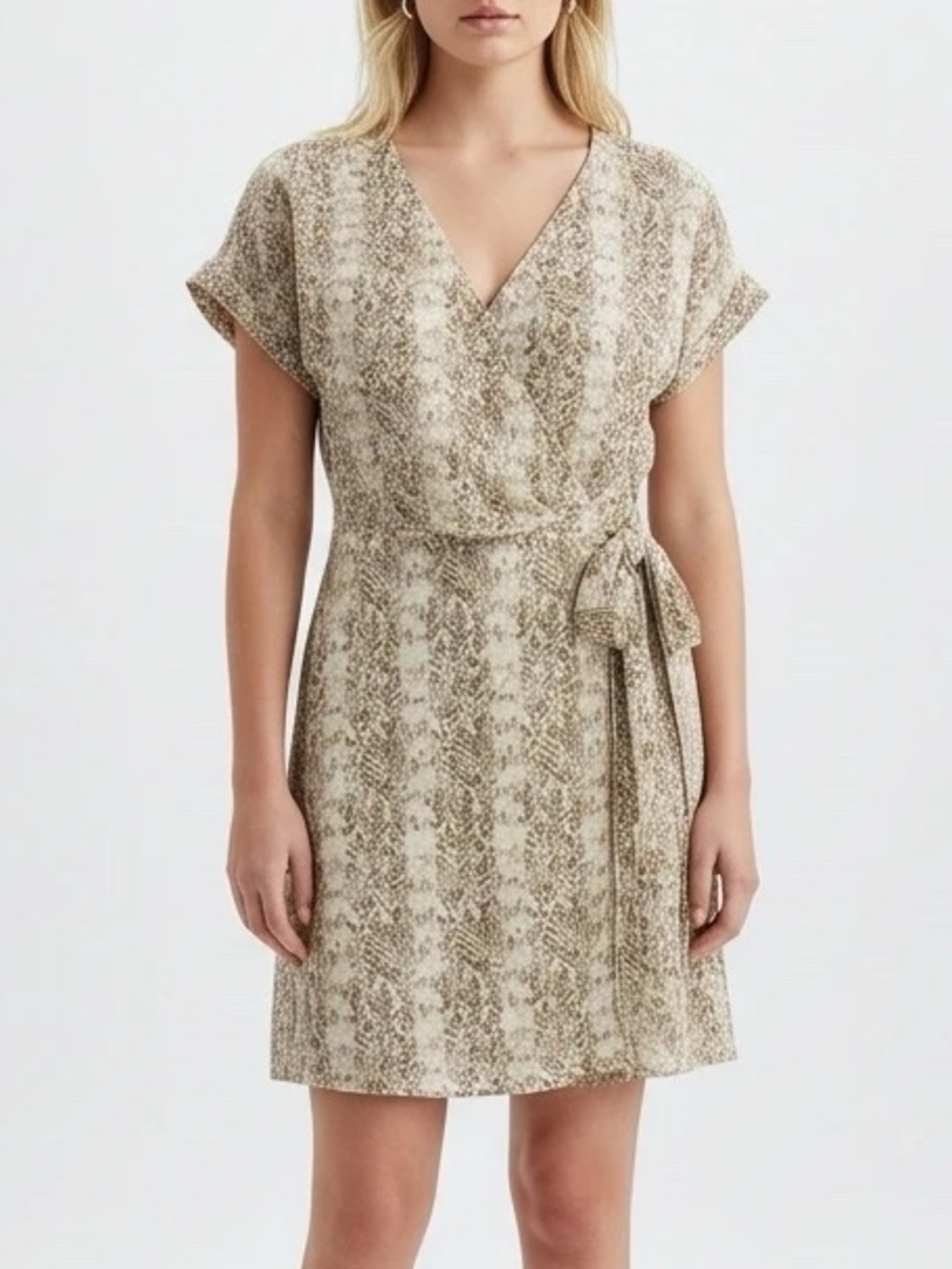 All in Favor Tan Snake Print Wrap Dress